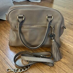 Michael Kors Satchel Crossbody Bag Knox Tassel Brown Green Pebbled Purse Handbag